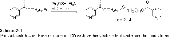 Reaction of triphenylsilanethiol with alkylbromide