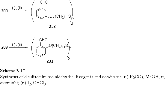 Synthesis of disulfide linked aldehydes. InChIKey=FLZZVLJMXNFQIM-UHFFFAOYSA-N and InChIKey=MZJSGCAKCDYFTK-UHFFFAOYSA-N