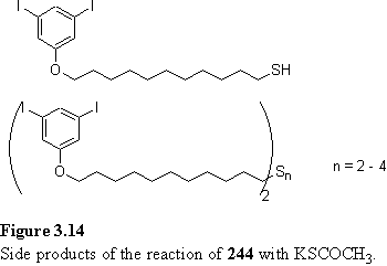Side products from reaction of potassium thioacetate with an alkyl tosylate